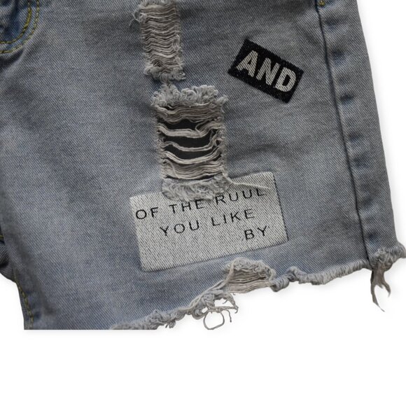 High Rise Shorts M Womens Denim Light Wash Distressed Cutoff Patchwork - Picture 3 of 7